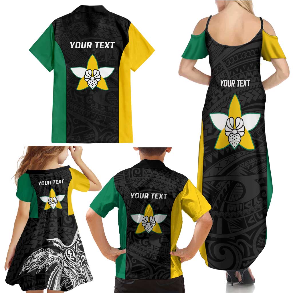 Personalised PNG Enga Province Family Matching Summer Maxi Dress and Hawaiian Shirt Bird of Paradise Tattoo Flag Motif - Polynesian Pride