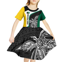 Personalised PNG Enga Province Kid Short Sleeve Dress Bird of Paradise Tattoo Flag Motif - Polynesian Pride