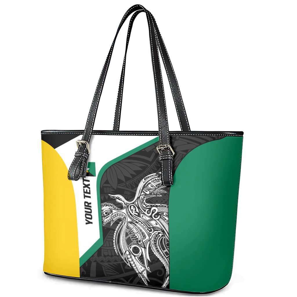 Personalised PNG Enga Province Leather Tote Bag Bird of Paradise Tattoo Flag Motif - Polynesian Pride