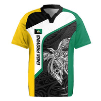 Personalised PNG Enga Province Rugby Jersey Bird of Paradise Tattoo Flag Motif - Polynesian Pride