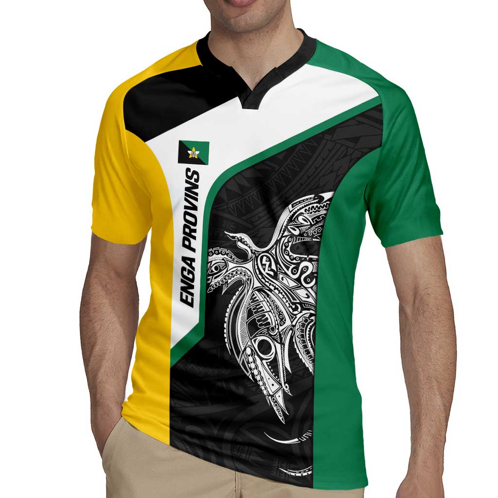 Personalised PNG Enga Province Rugby Jersey Bird of Paradise Tattoo Flag Motif - Polynesian Pride