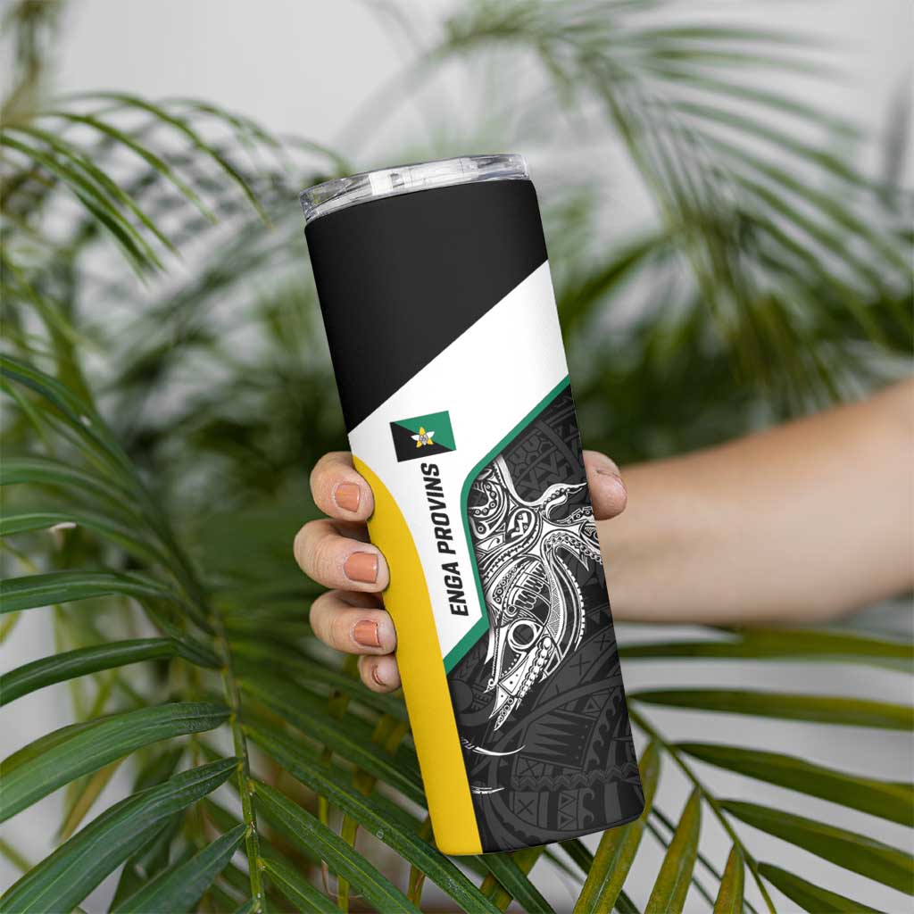 Personalised PNG Enga Province Skinny Tumbler Bird of Paradise Tattoo Flag Motif - Polynesian Pride