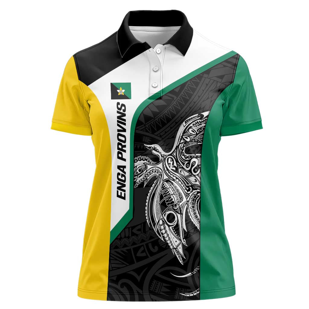 Personalised PNG Enga Province Women Polo Shirt Bird of Paradise Tattoo Flag Motif - Polynesian Pride