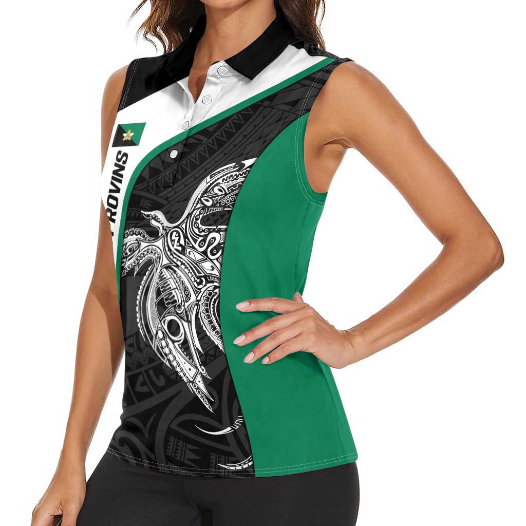 Personalised PNG Enga Province Women Sleeveless Polo Shirt Bird of Paradise Tattoo Flag Motif - Polynesian Pride