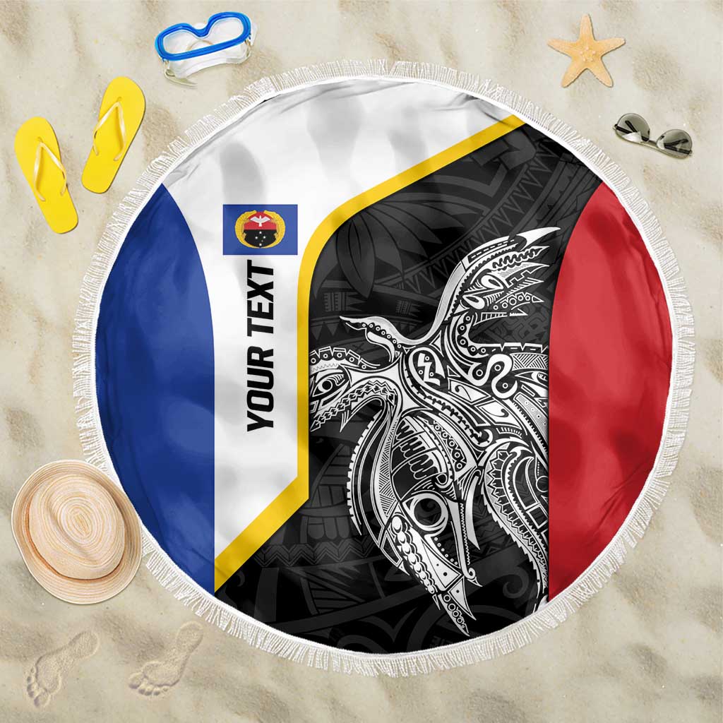 Personalised PNG Gulf Province Beach Blanket Bird of Paradise Tattoo Flag Motif LT9 One Size 150cm Black - Polynesian Pride