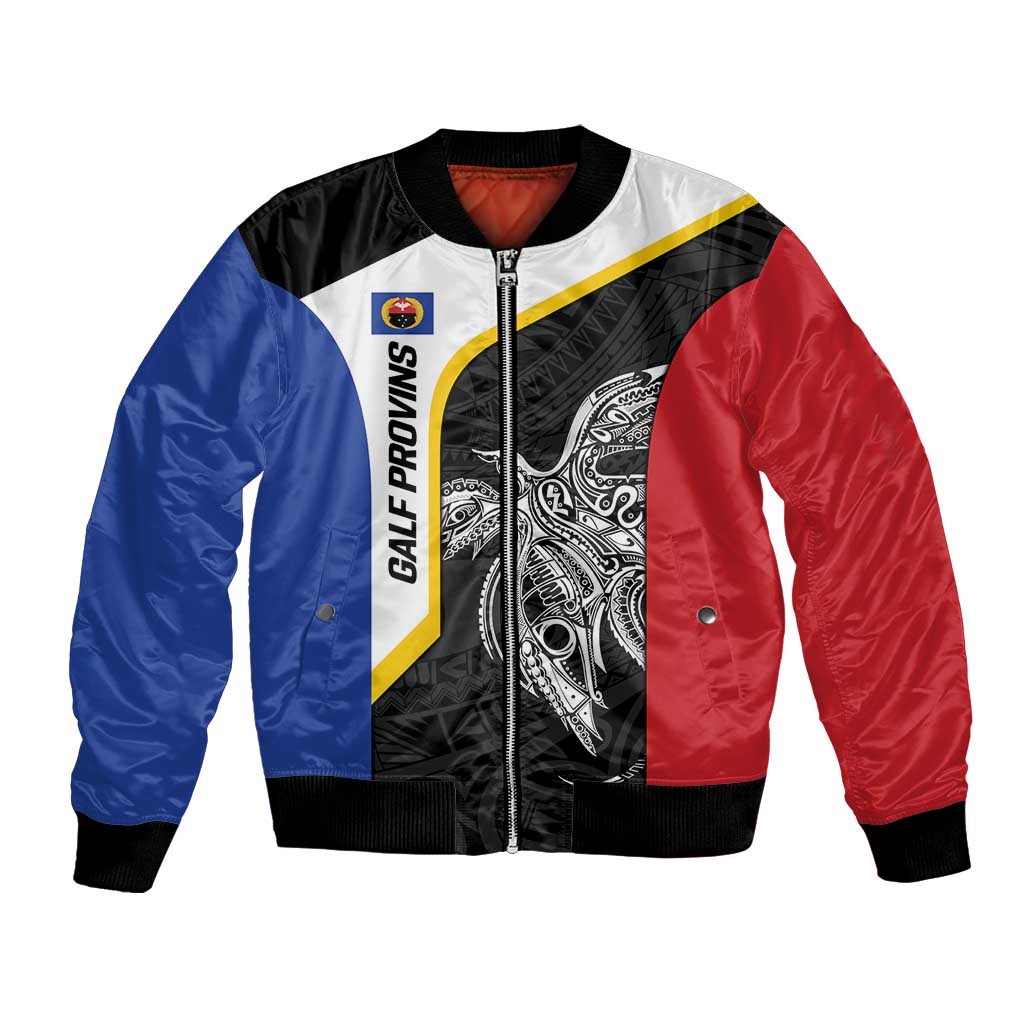 Personalised PNG Gulf Province Bomber Jacket Bird of Paradise Tattoo Flag Motif - Polynesian Pride