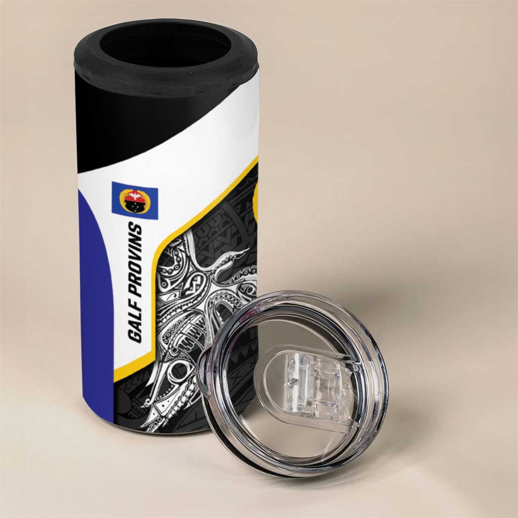 Personalised PNG Gulf Province 4 in 1 Can Cooler Tumbler Bird of Paradise Tattoo Flag Motif - Polynesian Pride
