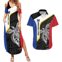 Personalised PNG Gulf Province Couples Matching Summer Maxi Dress and Hawaiian Shirt Bird of Paradise Tattoo Flag Motif - Polynesian Pride