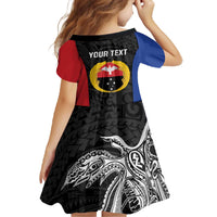 Personalised PNG Gulf Province Family Matching Off The Shoulder Long Sleeve Dress and Hawaiian Shirt Bird of Paradise Tattoo Flag Motif - Polynesian Pride