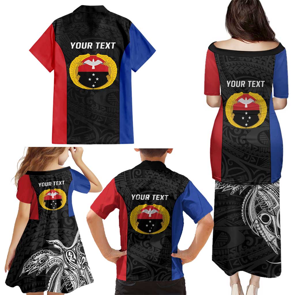 Personalised PNG Gulf Province Family Matching Puletasi and Hawaiian Shirt Bird of Paradise Tattoo Flag Motif - Polynesian Pride