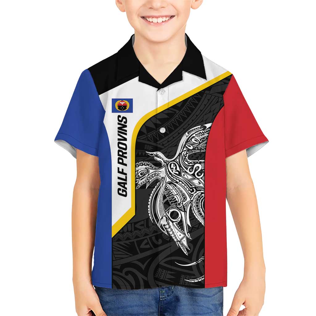 Personalised PNG Gulf Province Kid Hawaiian Shirt Bird of Paradise Tattoo Flag Motif - Polynesian Pride