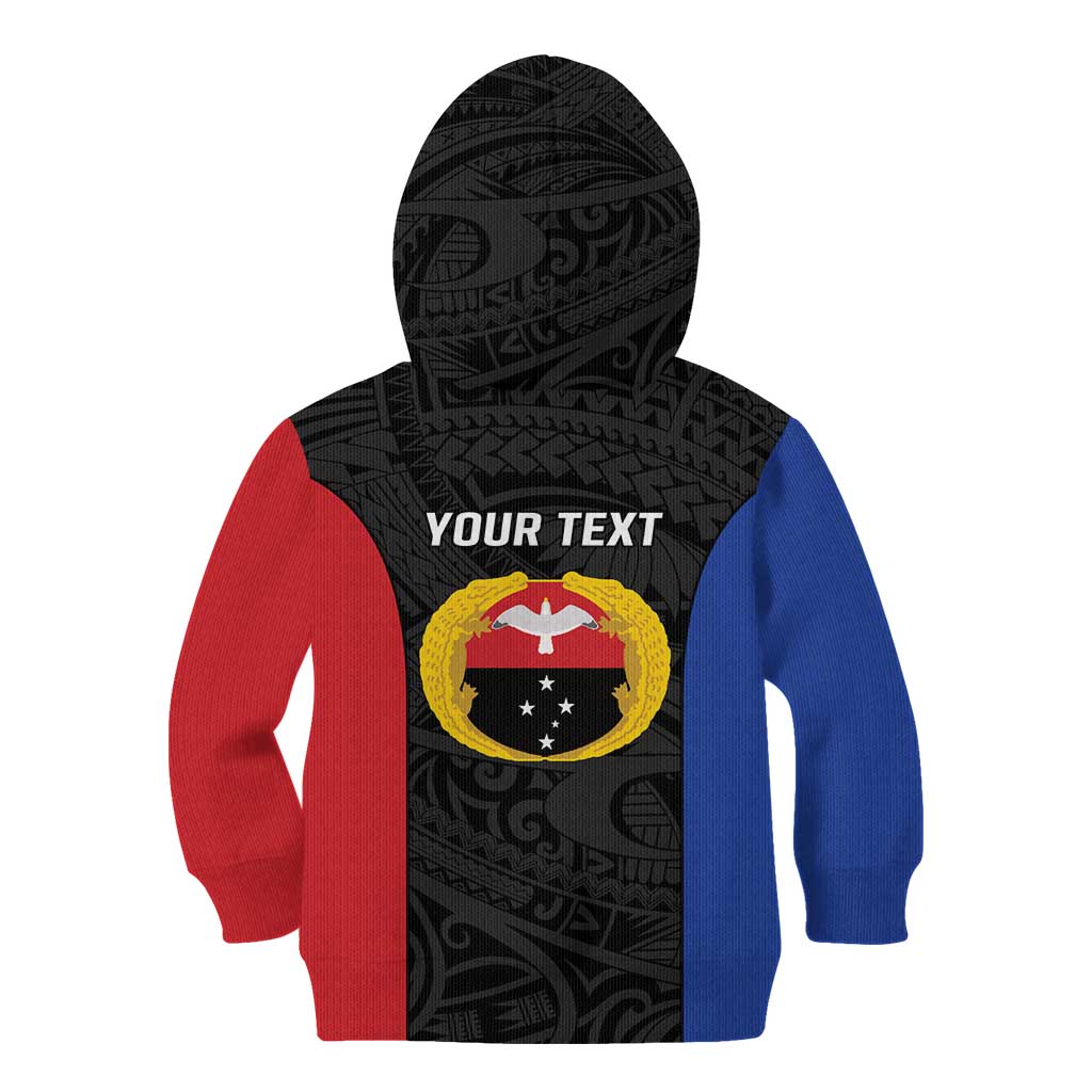 Personalised PNG Gulf Province Kid Hoodie Bird of Paradise Tattoo Flag Motif - Polynesian Pride