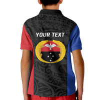 Personalised PNG Gulf Province Kid Polo Shirt Bird of Paradise Tattoo Flag Motif - Polynesian Pride
