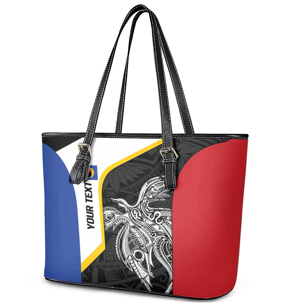 Personalised PNG Gulf Province Leather Tote Bag Bird of Paradise Tattoo Flag Motif - Polynesian Pride