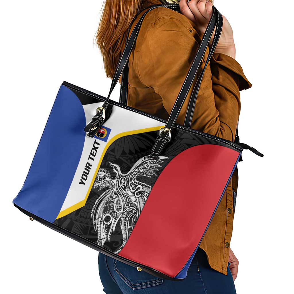 Personalised PNG Gulf Province Leather Tote Bag Bird of Paradise Tattoo Flag Motif - Polynesian Pride