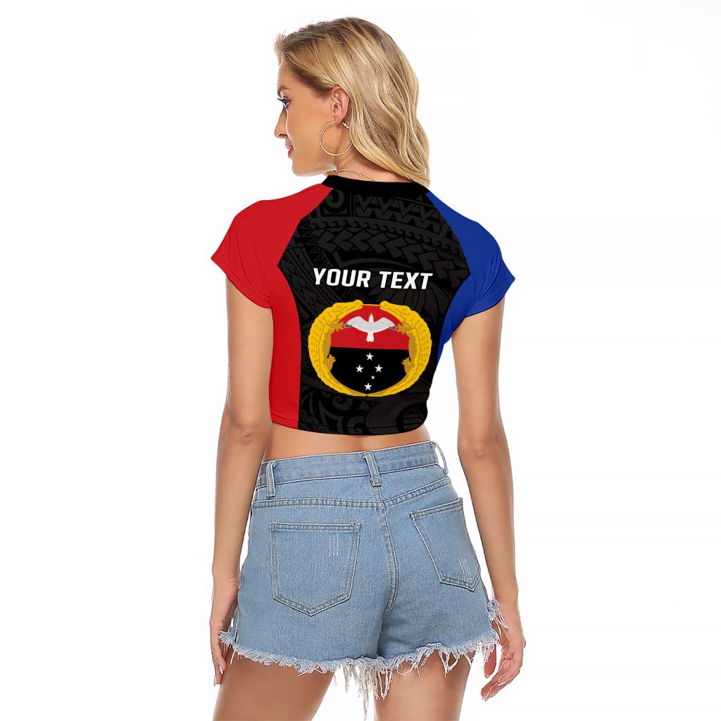 Personalised PNG Gulf Province Raglan Cropped T Shirt Bird of Paradise Tattoo Flag Motif - Polynesian Pride