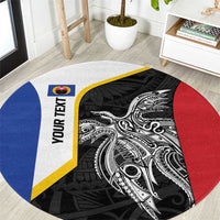 Personalised PNG Gulf Province Round Carpet Bird of Paradise Tattoo Flag Motif - Polynesian Pride