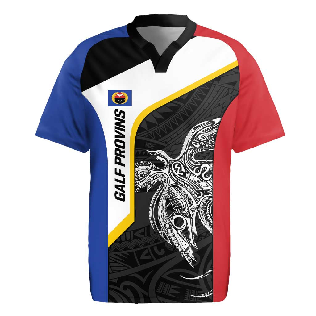 Personalised PNG Gulf Province Rugby Jersey Bird of Paradise Tattoo Flag Motif - Polynesian Pride