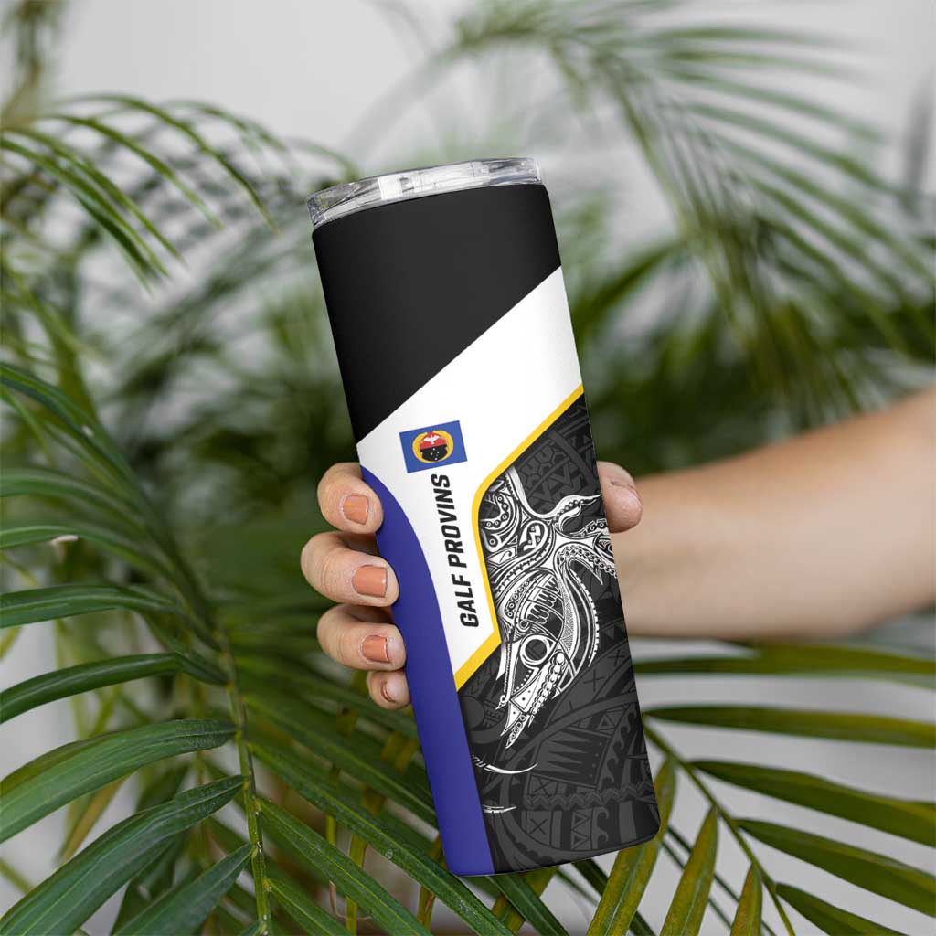 Personalised PNG Gulf Province Skinny Tumbler Bird of Paradise Tattoo Flag Motif - Polynesian Pride