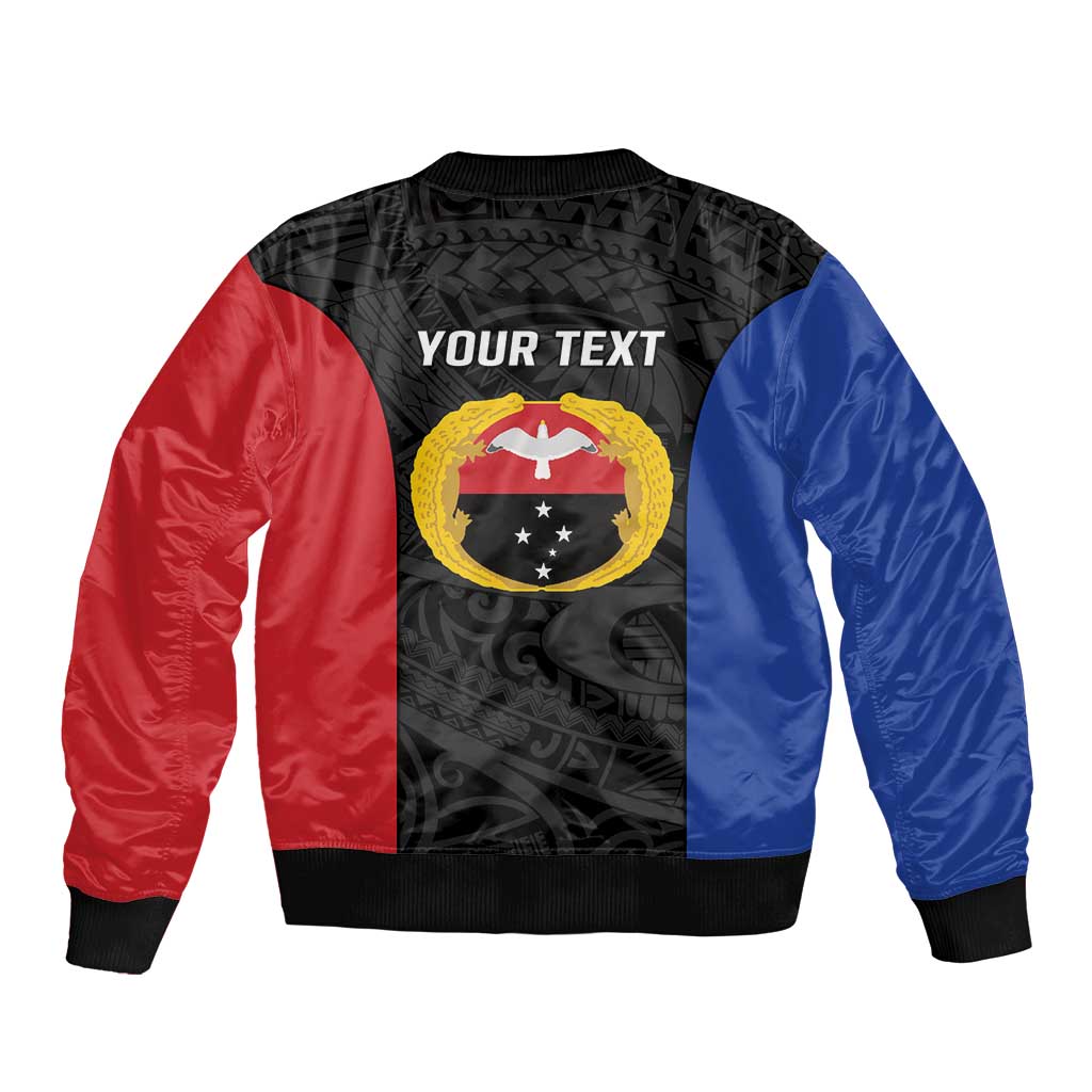 Personalised PNG Gulf Province Sleeve Zip Bomber Jacket Bird of Paradise Tattoo Flag Motif - Polynesian Pride