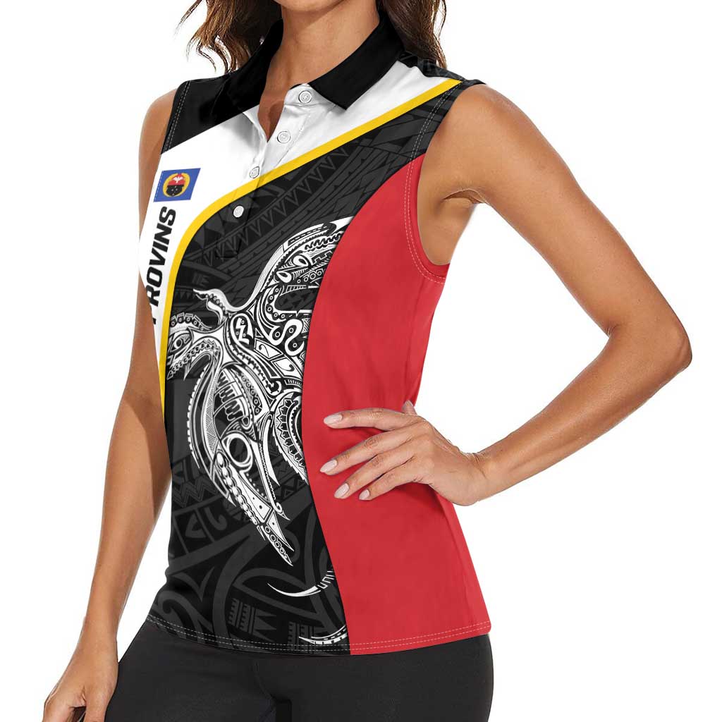Personalised PNG Gulf Province Women Sleeveless Polo Shirt Bird of Paradise Tattoo Flag Motif - Polynesian Pride