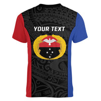 Personalised PNG Gulf Province Women V-Neck T-Shirt Bird of Paradise Tattoo Flag Motif - Polynesian Pride