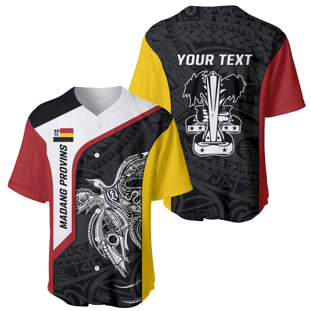Personalised PNG Madang Province Baseball Jersey Bird of Paradise Tattoo Flag Motif - Polynesian Pride