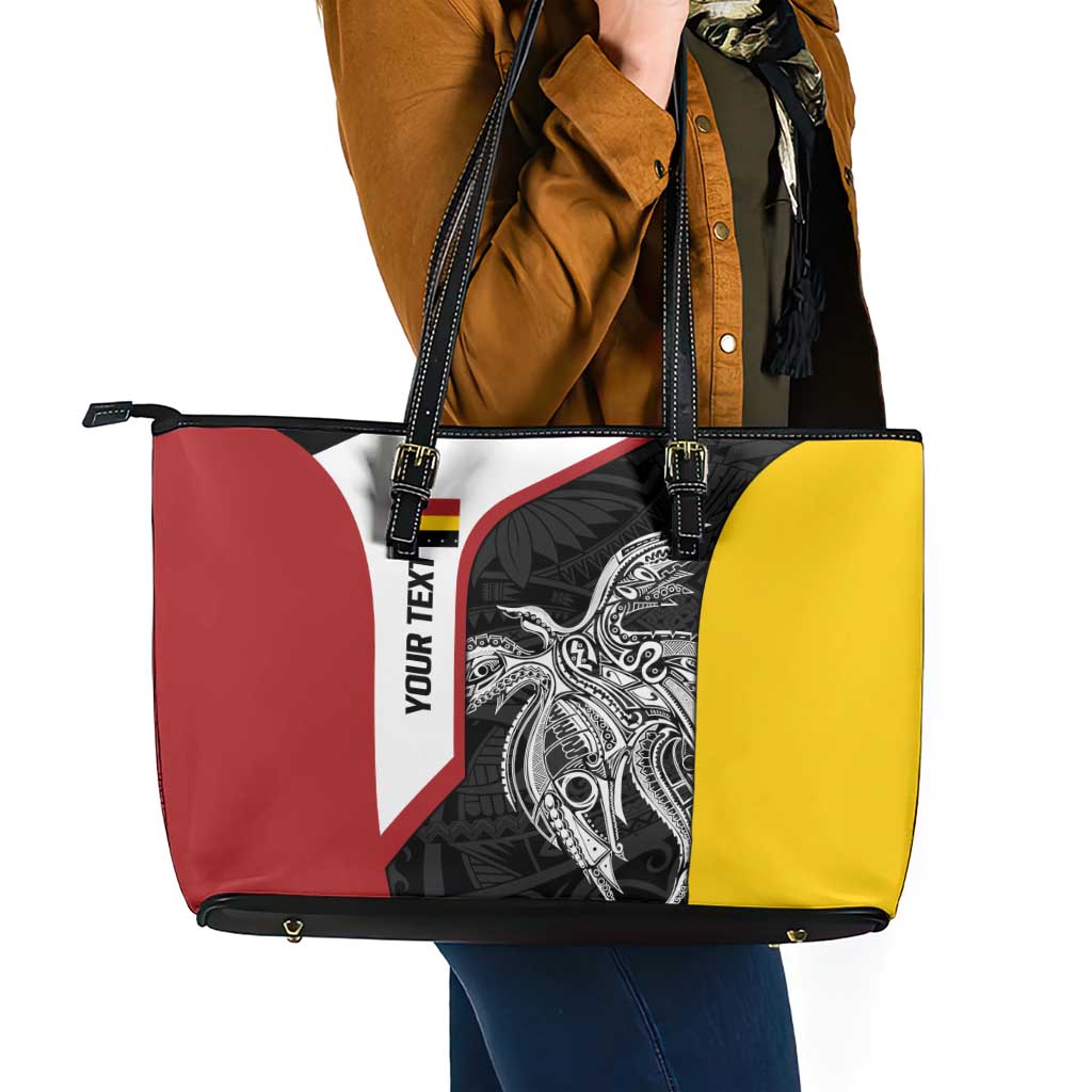 Personalised PNG Madang Province Leather Tote Bag Bird of Paradise Tattoo Flag Motif - Polynesian Pride