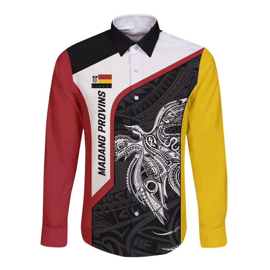 Personalised PNG Madang Province Long Sleeve Button Shirt Bird of Paradise Tattoo Flag Motif LT9 Unisex Yellow - Polynesian Pride
