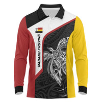 Personalised PNG Madang Province Long Sleeve Polo Shirt Bird of Paradise Tattoo Flag Motif - Polynesian Pride