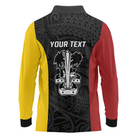 Personalised PNG Madang Province Long Sleeve Polo Shirt Bird of Paradise Tattoo Flag Motif - Polynesian Pride