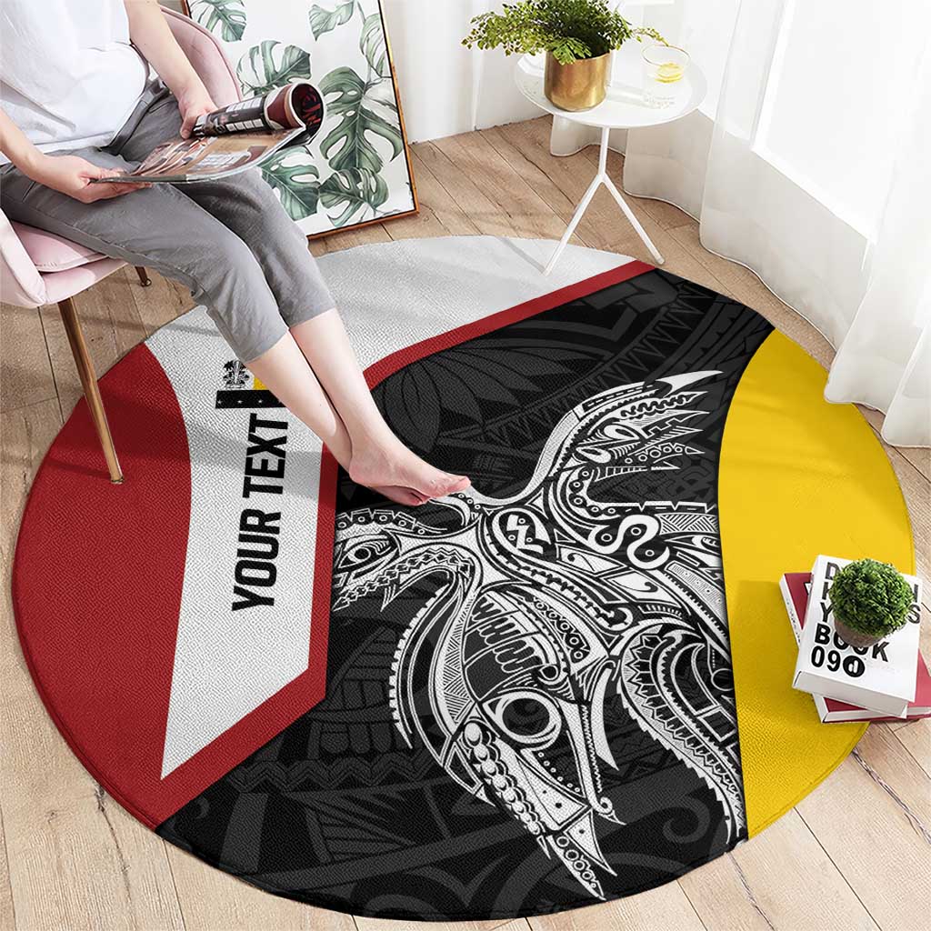 Personalised PNG Madang Province Round Carpet Bird of Paradise Tattoo Flag Motif - Polynesian Pride
