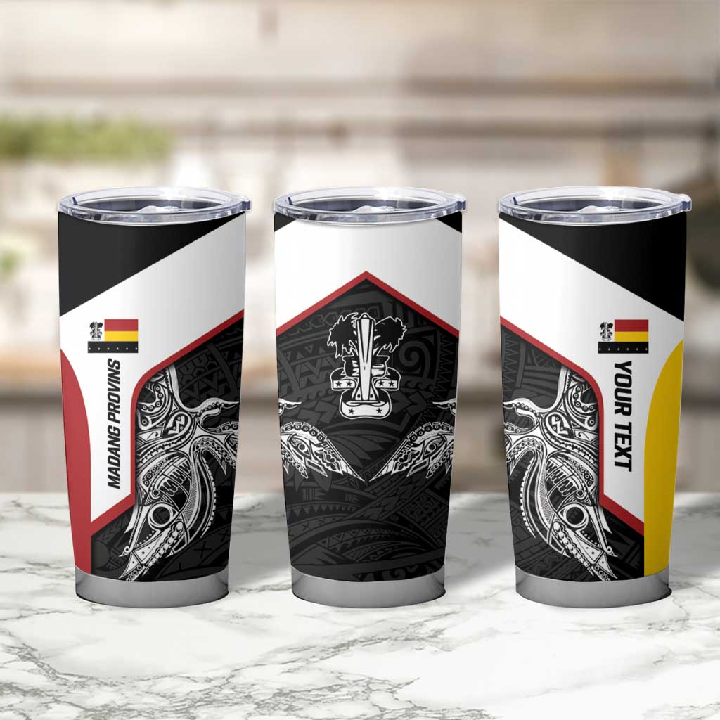 Personalised PNG Madang Province Tumbler Cup Bird of Paradise Tattoo Flag Motif - Polynesian Pride