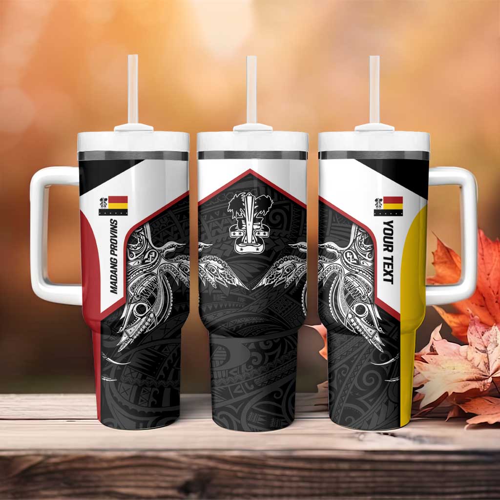 Personalised PNG Madang Province Tumbler With Handle Bird of Paradise Tattoo Flag Motif - Polynesian Pride