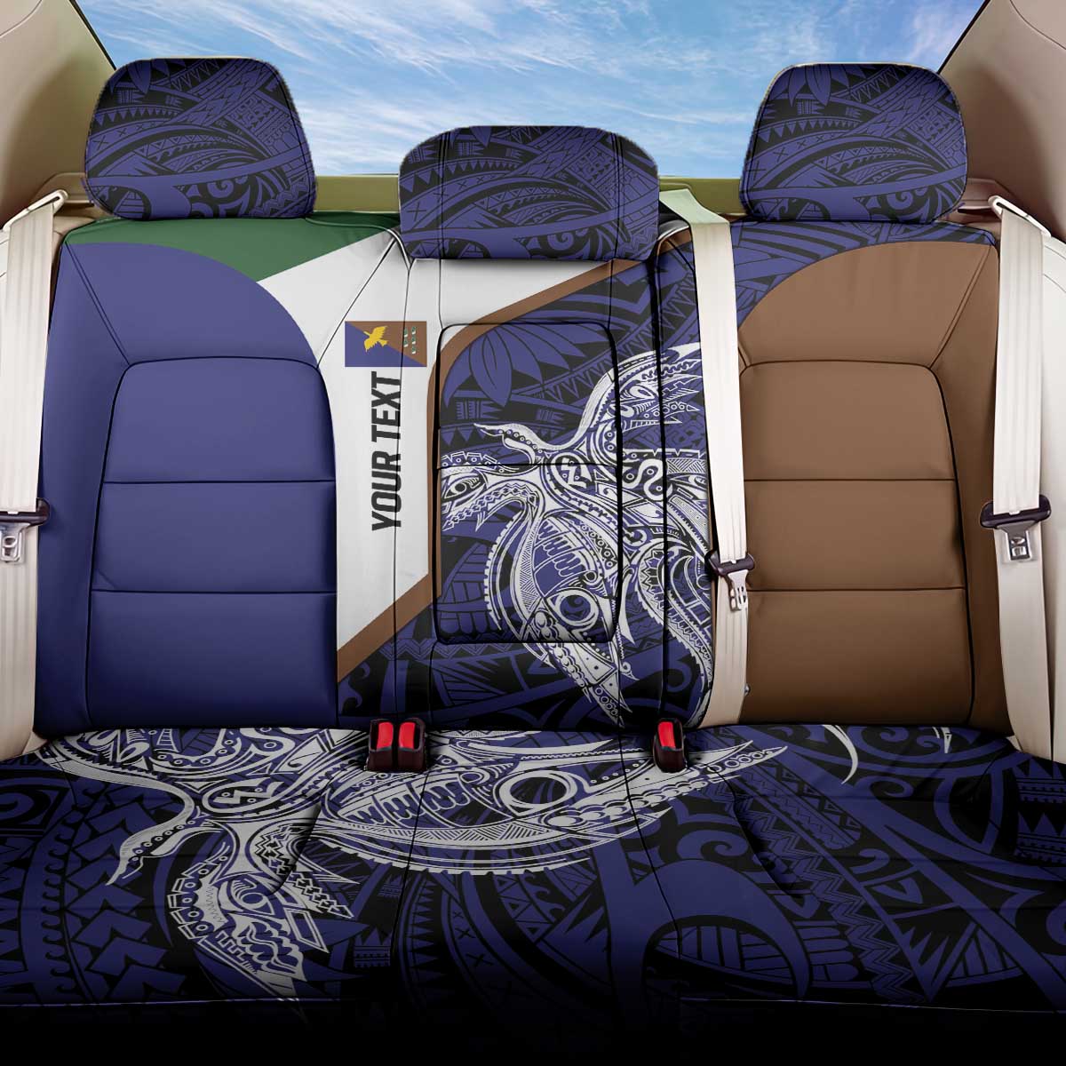 Personalised PNG Manus Province Back Car Seat Cover Bird of Paradise Tattoo Flag Motif - Polynesian Pride