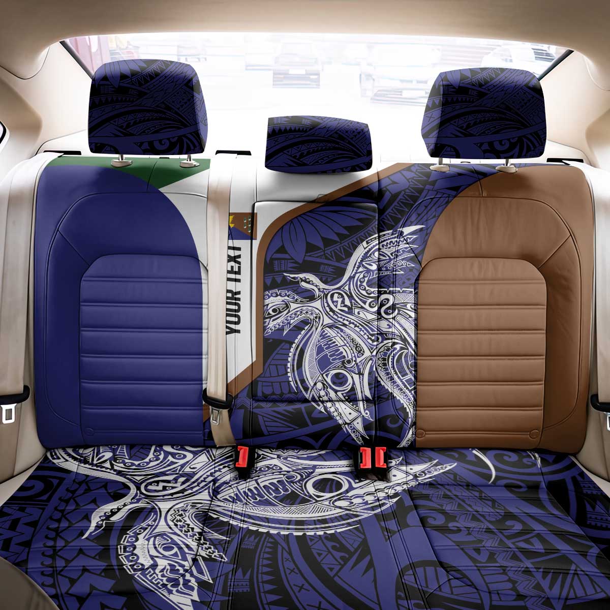 Personalised PNG Manus Province Back Car Seat Cover Bird of Paradise Tattoo Flag Motif - Polynesian Pride