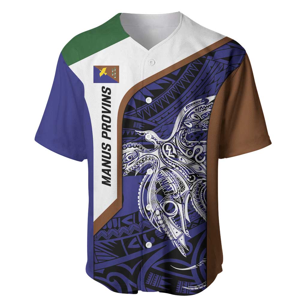 Personalised PNG Manus Province Baseball Jersey Bird of Paradise Tattoo Flag Motif - Polynesian Pride