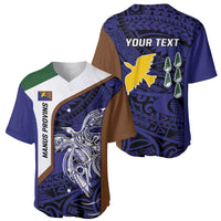 Personalised PNG Manus Province Baseball Jersey Bird of Paradise Tattoo Flag Motif - Polynesian Pride