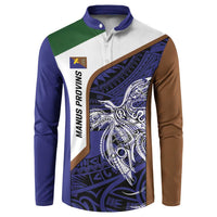 Personalised PNG Manus Province Button Sweatshirt Bird of Paradise Tattoo Flag Motif LT9 Blue - Polynesian Pride