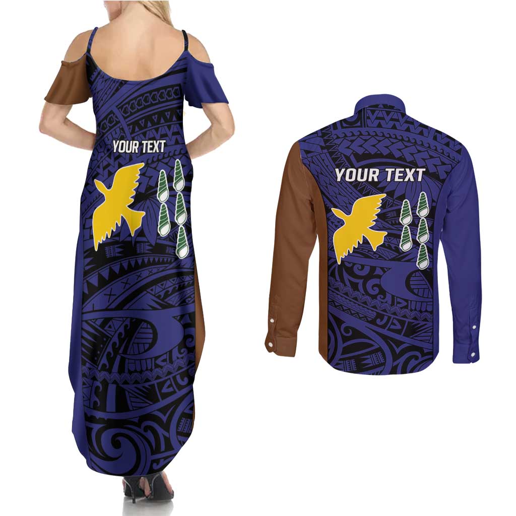 Personalised PNG Manus Province Couples Matching Summer Maxi Dress and Long Sleeve Button Shirt Bird of Paradise Tattoo Flag Motif - Polynesian Pride
