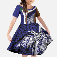 Personalised PNG Manus Province Family Matching Long Sleeve Bodycon Dress and Hawaiian Shirt Bird of Paradise Tattoo Flag Motif - Polynesian Pride