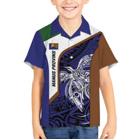 Personalised PNG Manus Province Family Matching Off The Shoulder Long Sleeve Dress and Hawaiian Shirt Bird of Paradise Tattoo Flag Motif - Polynesian Pride