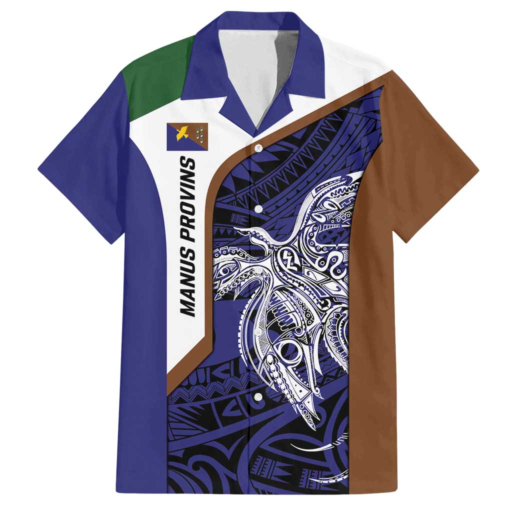 Personalised PNG Manus Province Family Matching Puletasi and Hawaiian Shirt Bird of Paradise Tattoo Flag Motif LT9 Dad's Shirt - Short Sleeve Blue - Polynesian Pride