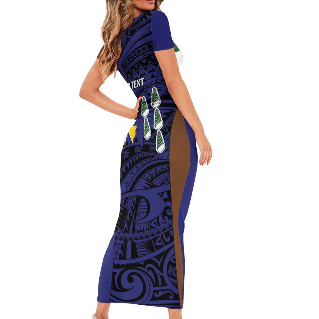 Personalised PNG Manus Province Family Matching Short Sleeve Bodycon Dress and Hawaiian Shirt Bird of Paradise Tattoo Flag Motif - Polynesian Pride