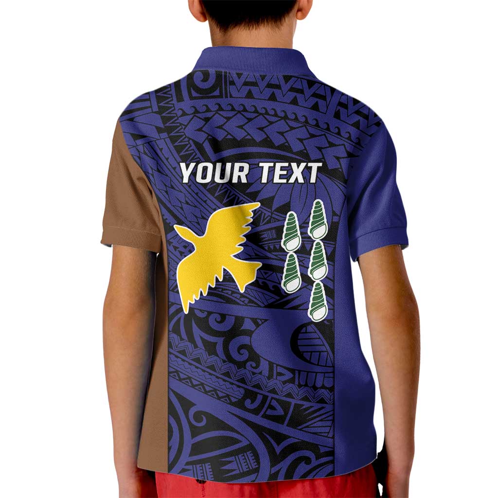 Personalised PNG Manus Province Kid Polo Shirt Bird of Paradise Tattoo Flag Motif - Polynesian Pride