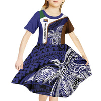 Personalised PNG Manus Province Kid Short Sleeve Dress Bird of Paradise Tattoo Flag Motif - Polynesian Pride