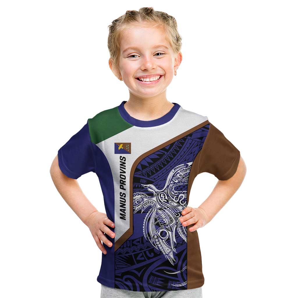 Personalised PNG Manus Province Kid T Shirt Bird of Paradise Tattoo Flag Motif - Polynesian Pride