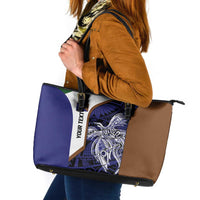 Personalised PNG Manus Province Leather Tote Bag Bird of Paradise Tattoo Flag Motif - Polynesian Pride