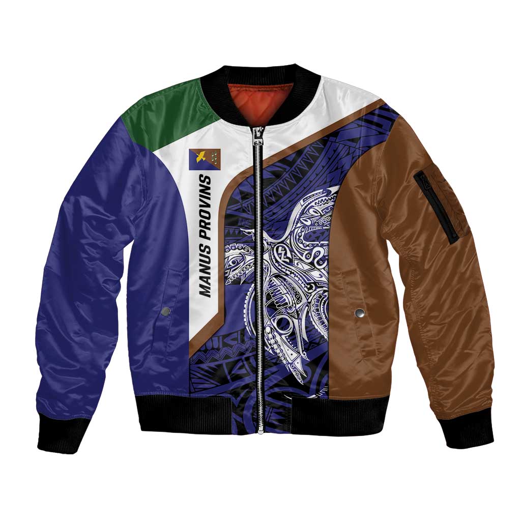 Personalised PNG Manus Province Sleeve Zip Bomber Jacket Bird of Paradise Tattoo Flag Motif - Polynesian Pride