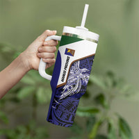 Personalised PNG Manus Province Tumbler With Handle Bird of Paradise Tattoo Flag Motif - Polynesian Pride
